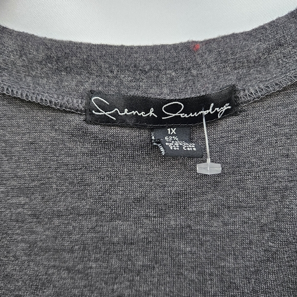 Plus Size French Laundry Open Front And Back Charcoal Cardigan Lng-Sleev Pockets - Picture 6 of 7